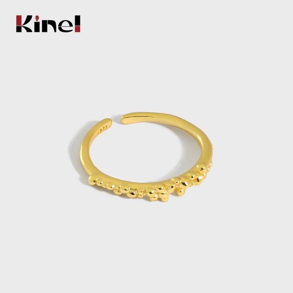

kinel authentic silver 925 jewelry minimalist fine rings for women 18k real gold plated weeding anillos cluster, Golden;silver