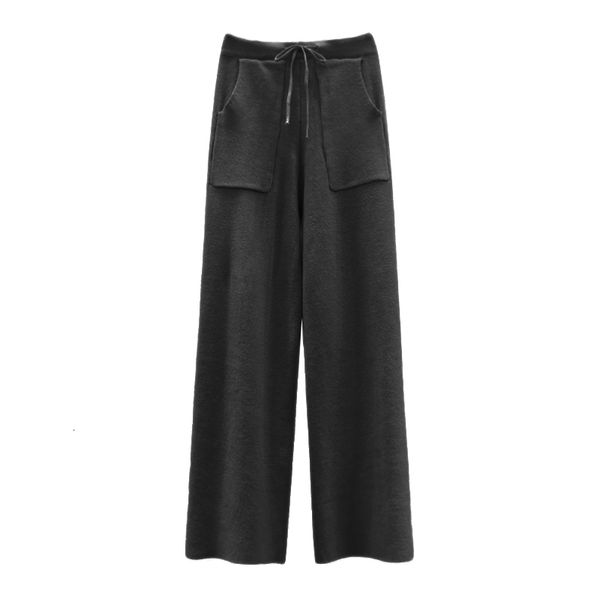 

women's pants & capris perhaps u women knitted straight wide leg elastic waist drawstring pocket black beige casual winter warm p0016 b, Black;white