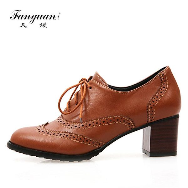 

fanyuan spring/autumn casual shallow shoes women lace-up bullock retro all-match classics square high heels dress, Black