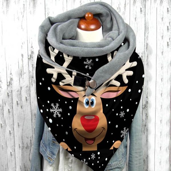 

scarves winter santa women fashion merry christmas printing button soft wrap casual warm multi-purpose shawls bufanda, Blue;gray