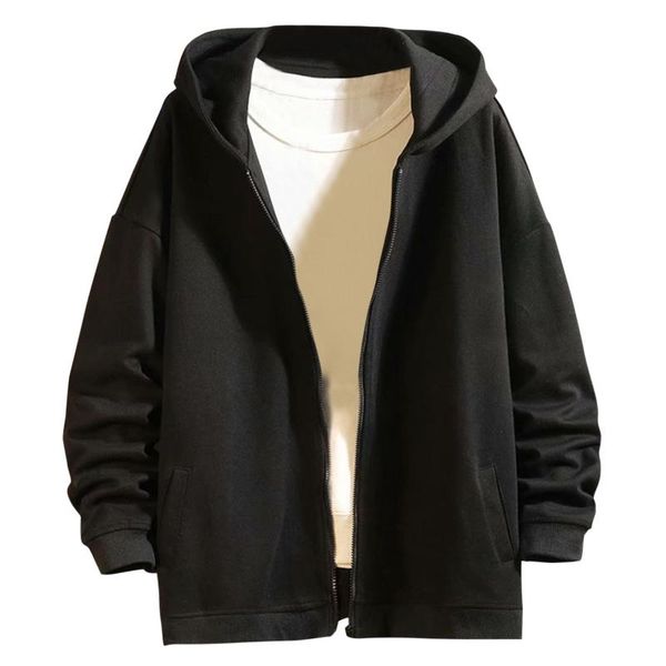

men's hoodies & sweatshirts 2021 autumn winter cotton hoodied mens solid color men sportswear zipper #t2g, Black