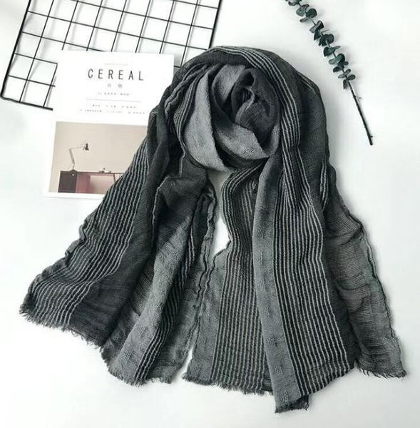 

scarves 2021 superbig japanese style winter scarf cotton and linen striped plaid bubble long women's shawl fashion men, Blue;gray