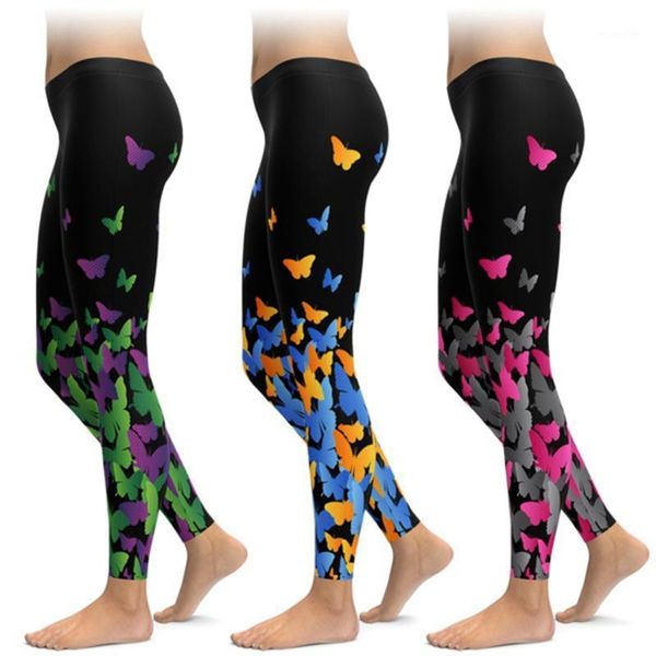 

women's leggings fashion women two side butterflies printed butterfly design trendy casual workout pant, Black