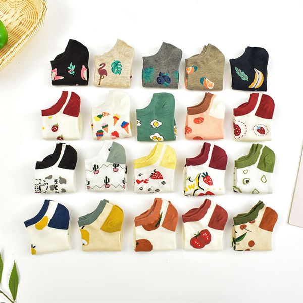

socks spring fresh ship combination four women's fruit, Black;white