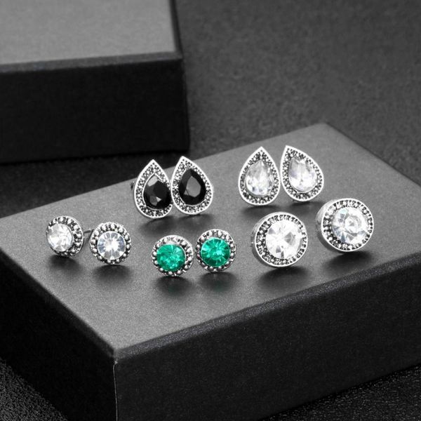 

stud minhin 5pairs luxury crystal earrings set for wedding ethnic jewelry retro women, Golden;silver