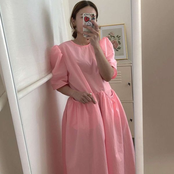 

casual dresses dress women clotheswomen clothessouth sweet age reduction round neck big pocket design loose bubble sleeve swing doll long ni, Black;gray