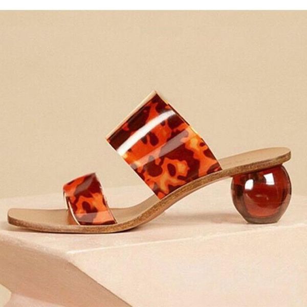 

square open toe ladies shoes clear transparent crystal ball heel slippers womens slides sandals plus size 5colors 2021, Black