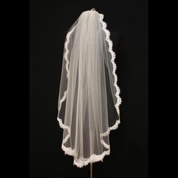 

bridal veils short one layer lace edge white ivory wedding veil tulle velos de noiva accessories 2021 voile mariage, Black