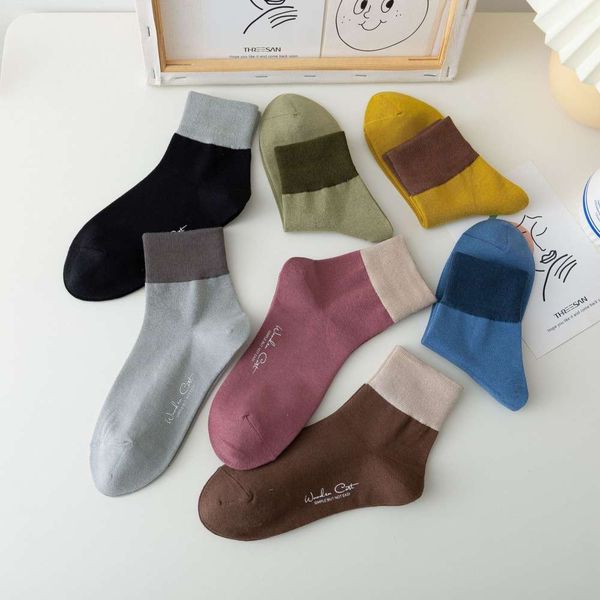 

pure cotton pure color matching leisure stockings, Black;white