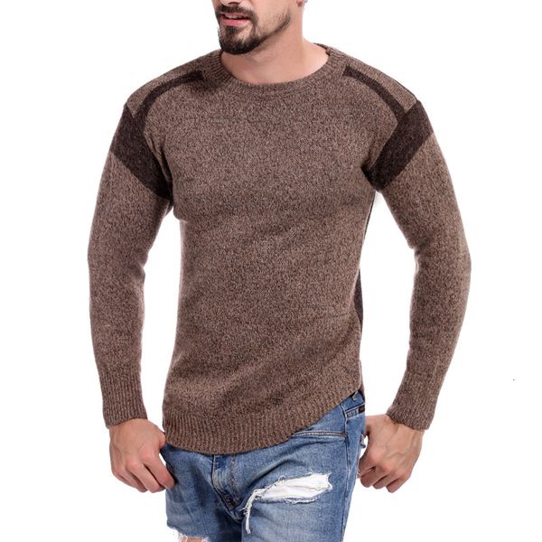 

men's around neck long color matching sweater contrast thin, Black