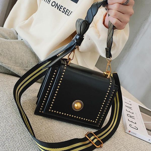 

2021cross body women's bag vintage handbag pu leather shoulder bags minimalist rivet black