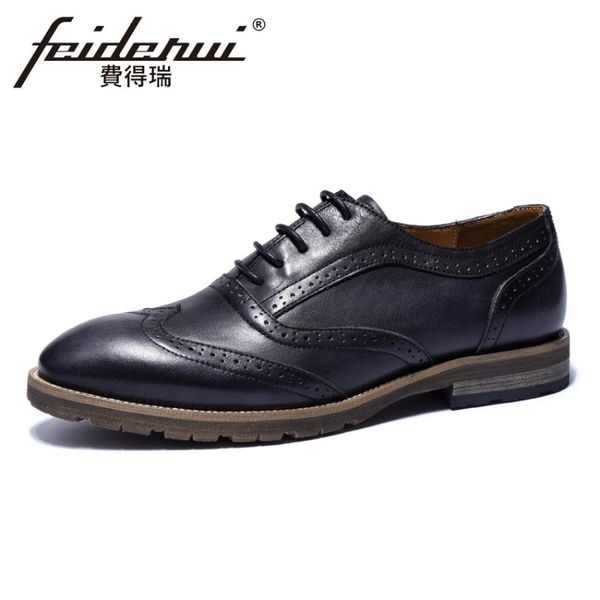 

dress shoes 2021 vintage genuine leather men's handmade oxfords round toe man wingtip party flats british designer formal kud86, Black
