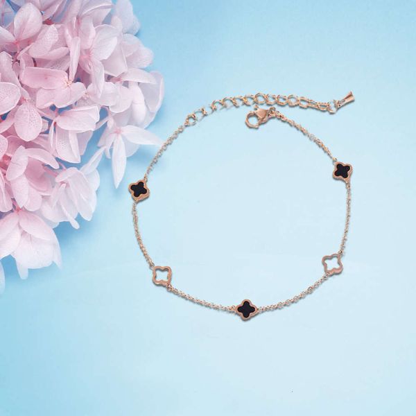 

four leaf grass sterling silver bracelet design for female lovers, Black