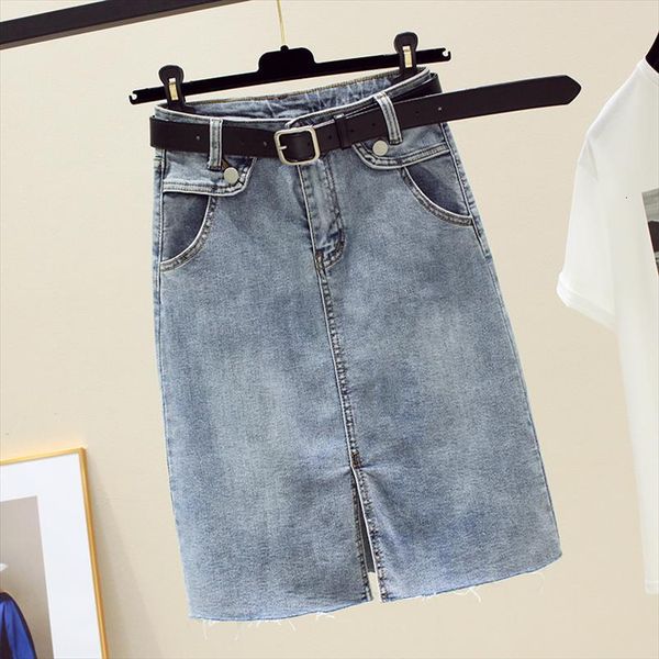 

fv summer spring solid denim women skirts casual high waist a line with belt slim medium length, Black