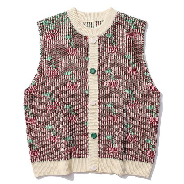

men's vests lacible streetwear knitted sweater pullover vintage patchwork cherry sweaters vest casual sleeveless knitwear tanks unisex, Black;white