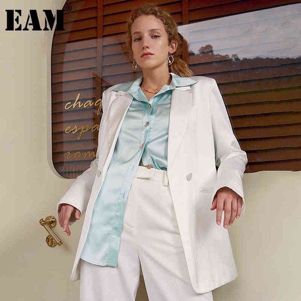 

[eam] women white brief temperament blazer lapel long sleeve loose fit jacket fashion spring autumn 1dd8042 210512, White;black