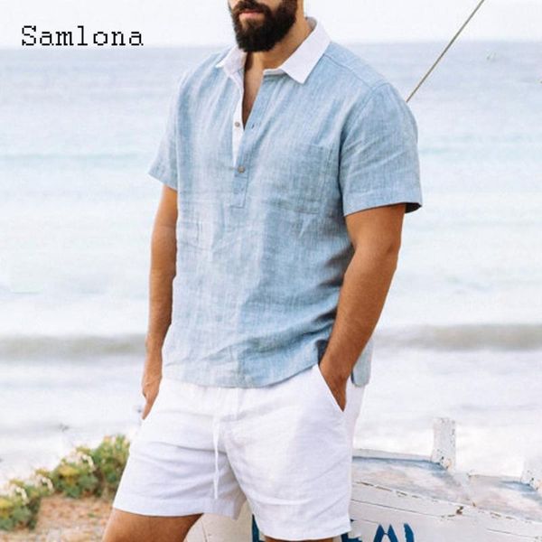 

men's casual shirts solid fashion short sleeved blouse men clothing summer patchwork mens pullovers lightweight beachwear, White;black