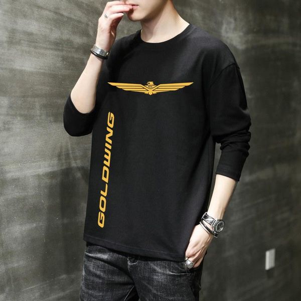 

men's t-shirts goldwing gl cotton long sleeve t shirt men solid spring casual mens base layer male classic clothes, White;black
