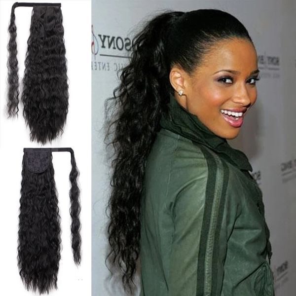 

velcro curly hair wig fluffy corn beard big wave ponytail, Black