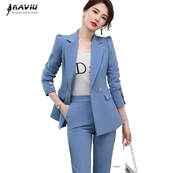 

busines formal pants suits spring temperament slim long sleeve blazer and trousers office ladies interviews work wear 210604, White;black