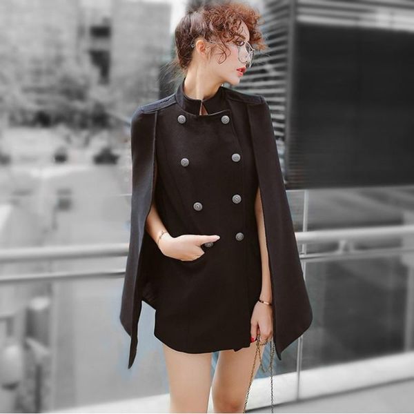 

women's jackets 2021 women winter fashion double breasted woolen cloak coat female jacket, Black;brown
