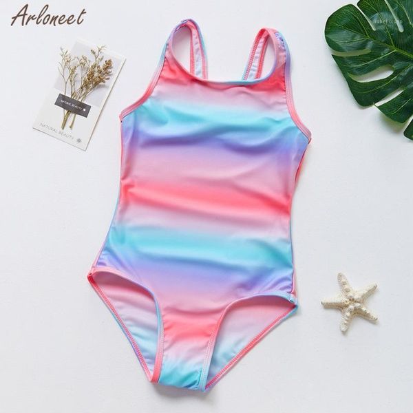 

toddler baby kids girls stripe rainbow swimwear swimsuit beach romper clothes fashion 20211, Black