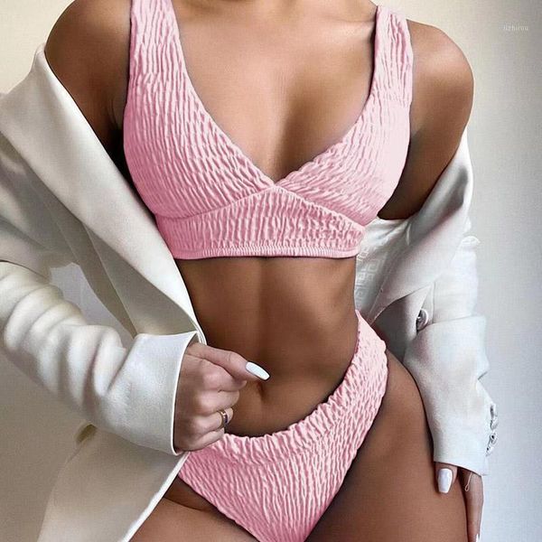 

women's swimwear multicolor women split pleated solid color low-waist suit bikini beach pool good quality, White;black