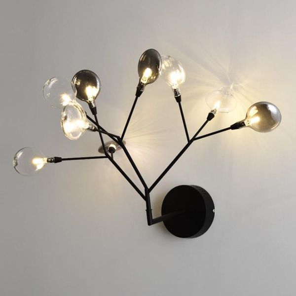 

wall lamp modern simple black metal paint branch design personality firefly smoke gray glass led bedroom decor lighting fixture
