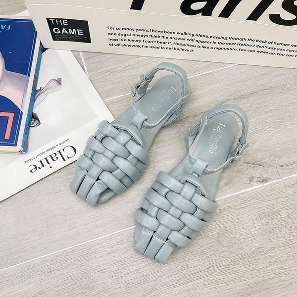 

sandals women 2021 summer fashion one word buckle woven flat bottom hollow female casual outdoor beach roman shoes, Black