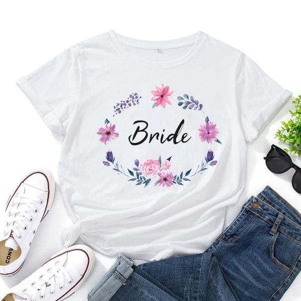 

4bride wreath t-shirt women short-sleeved cotton casual o-neck t shirt letter personality harajuku tee femme women's, White