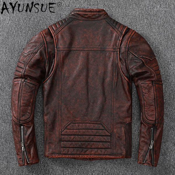

men's leather & faux akoosun men clothing genuine cowhide jacket mens motorcycle suit retro clothes autumn coat male chaqueta hombre lx, Black