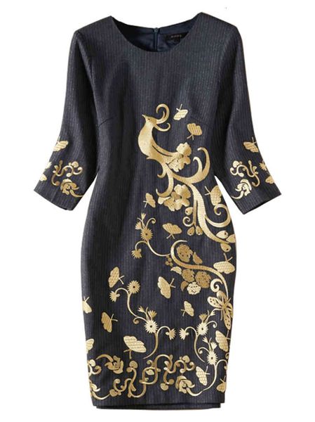 

casual dresses female printing flower sheathed around neck 3/4 dress casual iq2v, Black;gray