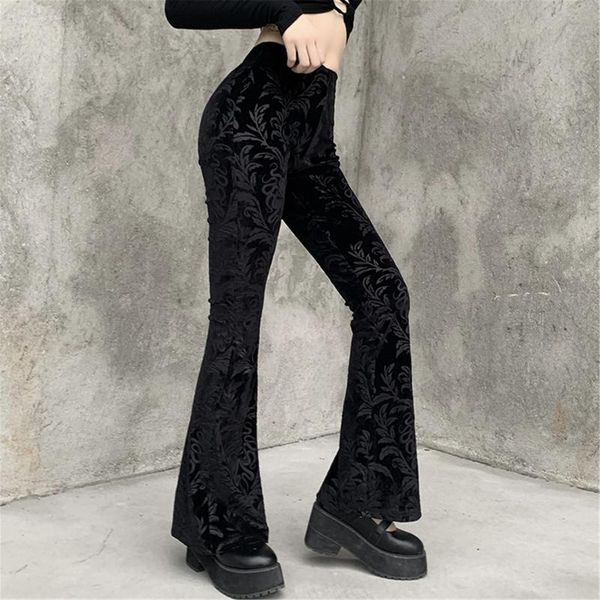 

women's pants & capris vintage gothic floral scratched velvet trousers y2k straight sweatpants 2021 high waist d03, Black;white