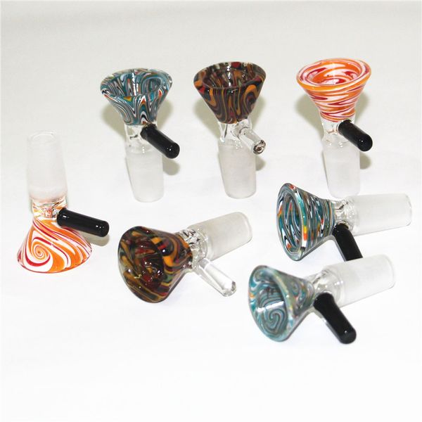 Commercio all'ingrosso 14mm 18mm Ciotola di vetro per fumatori maschio con testa colorata Ciotole filtranti per bong d'acqua