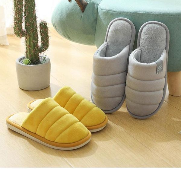 

women home cotton slippers simple solid slides large size couple indoor non-slip winter snug, Black