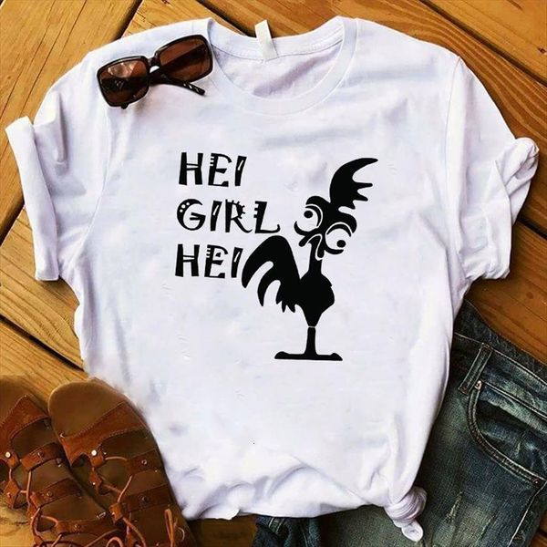

hei girl printed women t shirts short sleeve loose tee clothes graphic, White