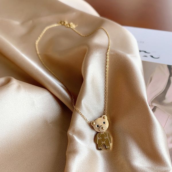 

titanium steel niche design creative bear necklace fashion fashion simple cool style pendant versatile collar chain, Black