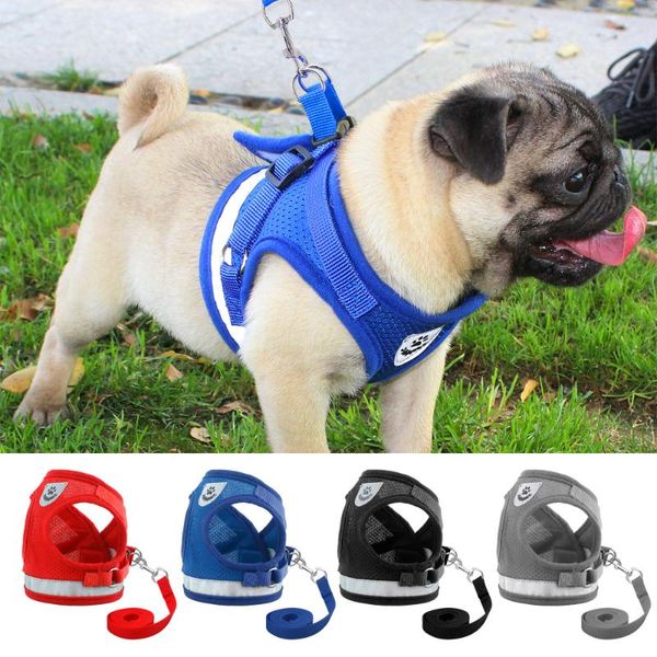 

dog collars & leashes pet harness breathable mesh nylon strap soft walk vest collar leash summer adjustable small medium