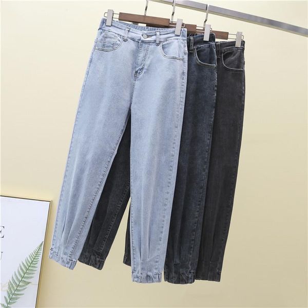 

woman casual blue jeans button loose classic style plus size harem pants 9015 women's