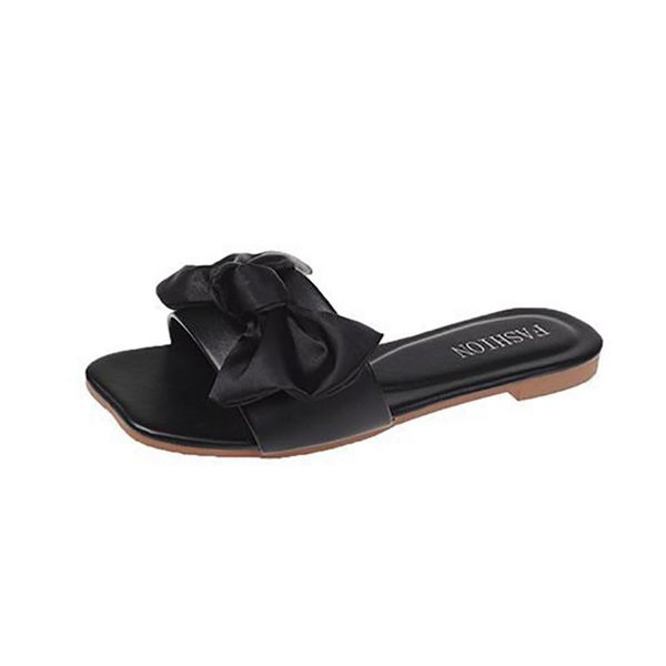 

slippers fashion ladies sandals beach flip flops outdoor leisure pure color bowknot women's shoes girl series, Black
