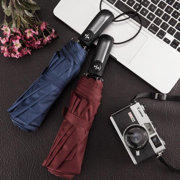 

umbrellas fully-automatic three folding male commercial compact large strong frame windproof 10ribs gentle black umbrella men female
