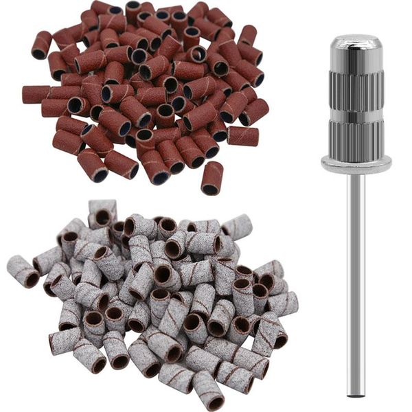 

nail art equipment 100pcs sanding band mandrel grip electric drill bit set pedicure manicure mill cutter machine remover, Silver