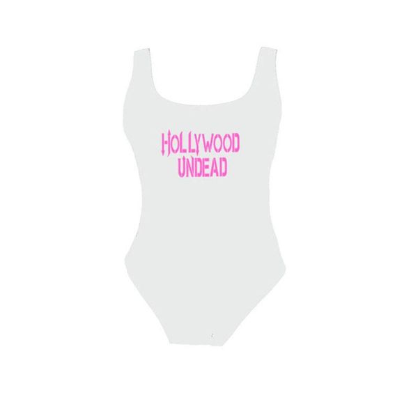 

women's swimwear hollywood undead letter print swimming suits for women competitive one piece swimsuit, White;black