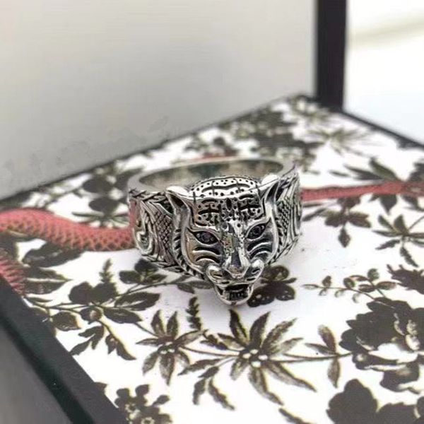 

italian design thai silver 925 tiger head purple diamond ring men's and women's letters fashion ring festival gift, Golden;silver