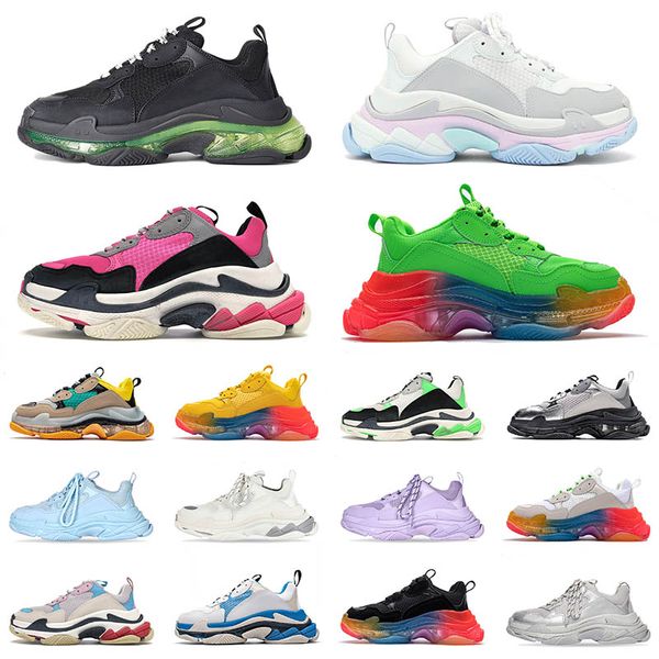 OG Womens Mens Fashion Triple s Scarpe casual Clear Sole Cherry Blossom Powder Giallo Grigio Bianco Verde Rosa Viola Nero Sport Sneakers Scarpe da ginnastica Runners