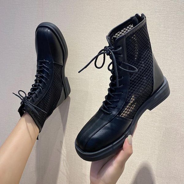 

boots white mid-calf brand women's shoes boots-women round toe low fashion 2021 rubber summer sandals rock ladies mid calf, Black