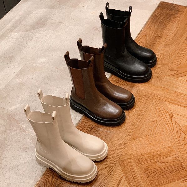 

2021 net red chelsea boots children's british smoke pipe muffin layer cow leather thick soled leisure, Black