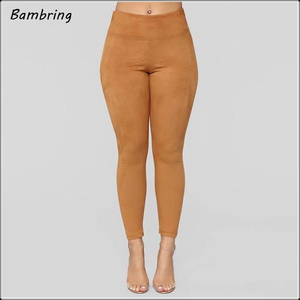 

casual autumn women suede leather pencil pants brown office lady elastic skinny trousers winter custom women's & capr capris, Black;white