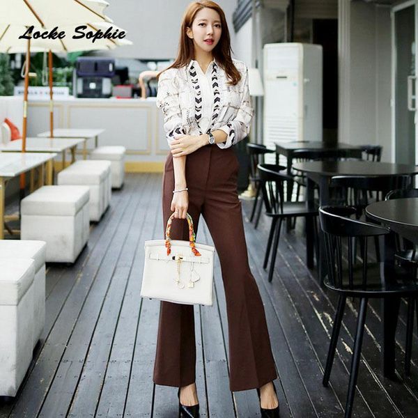 

women's two piece pants 2piece set and 2021 autumn fashion cotton blend splicing prints suits ladies skinny business suit twinset, White