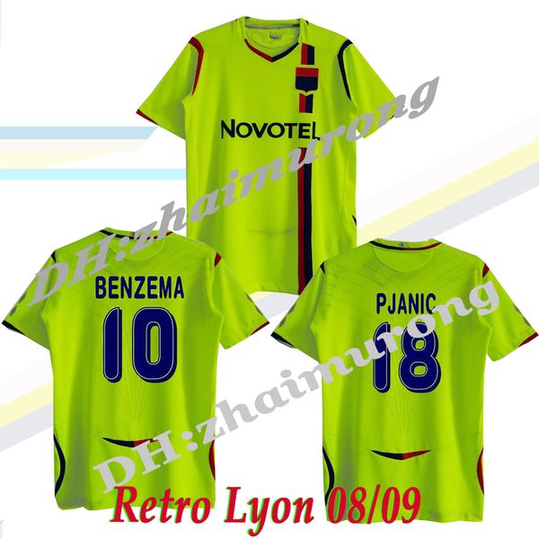 

retro lyon 2008/09 away soccer jerseys benzema juninho ederson pjanic vintage 08 09 futbol kit classic football shirt, Black;yellow